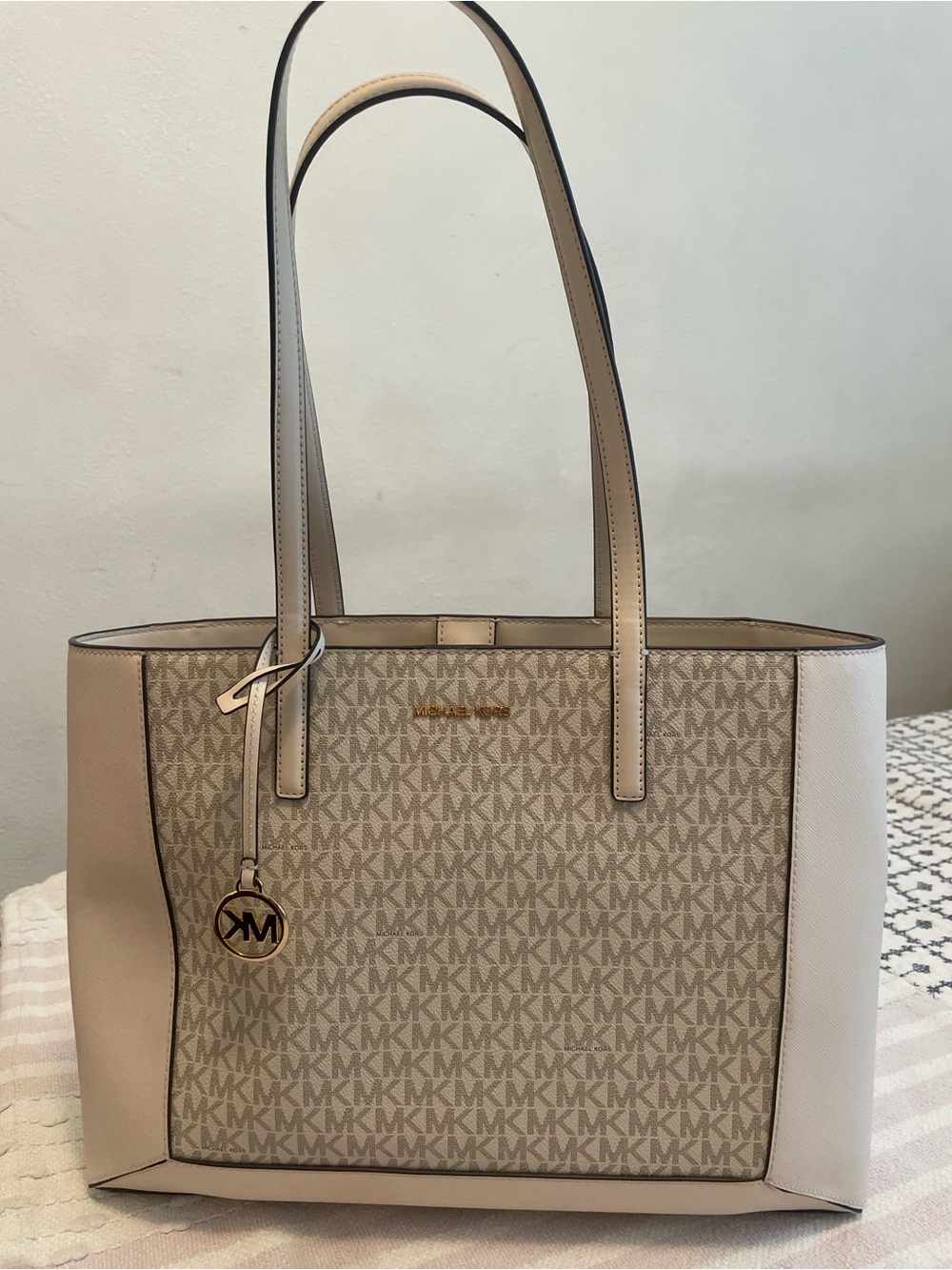 Michael Kors Neutral Logo Tote in Beige and Cream